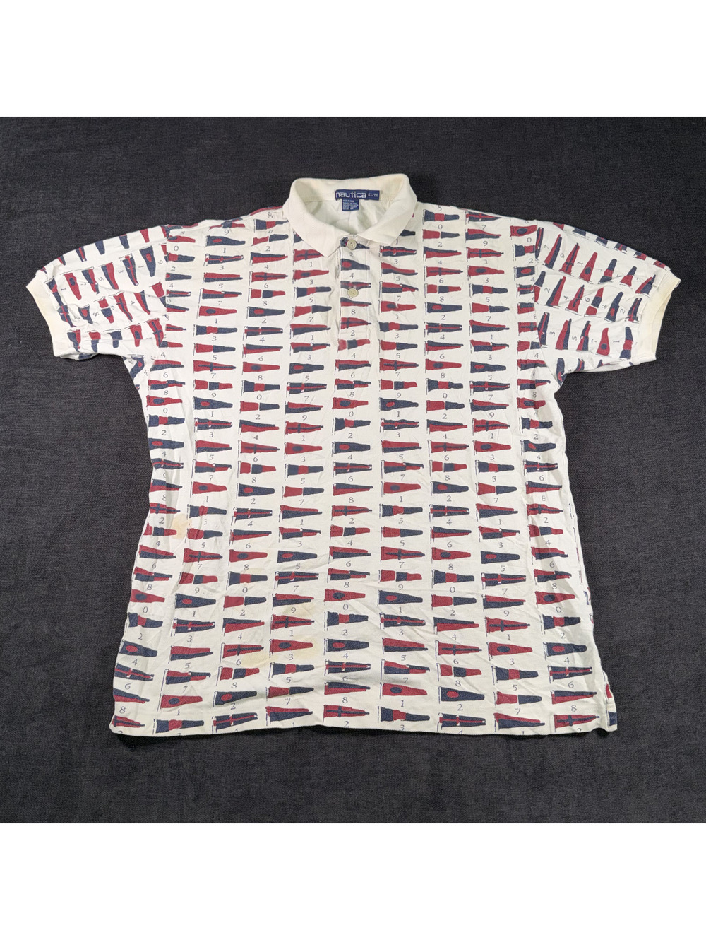 Nautica Men's Cotton Polo Shirt with Nautical Flag Print, Size XL